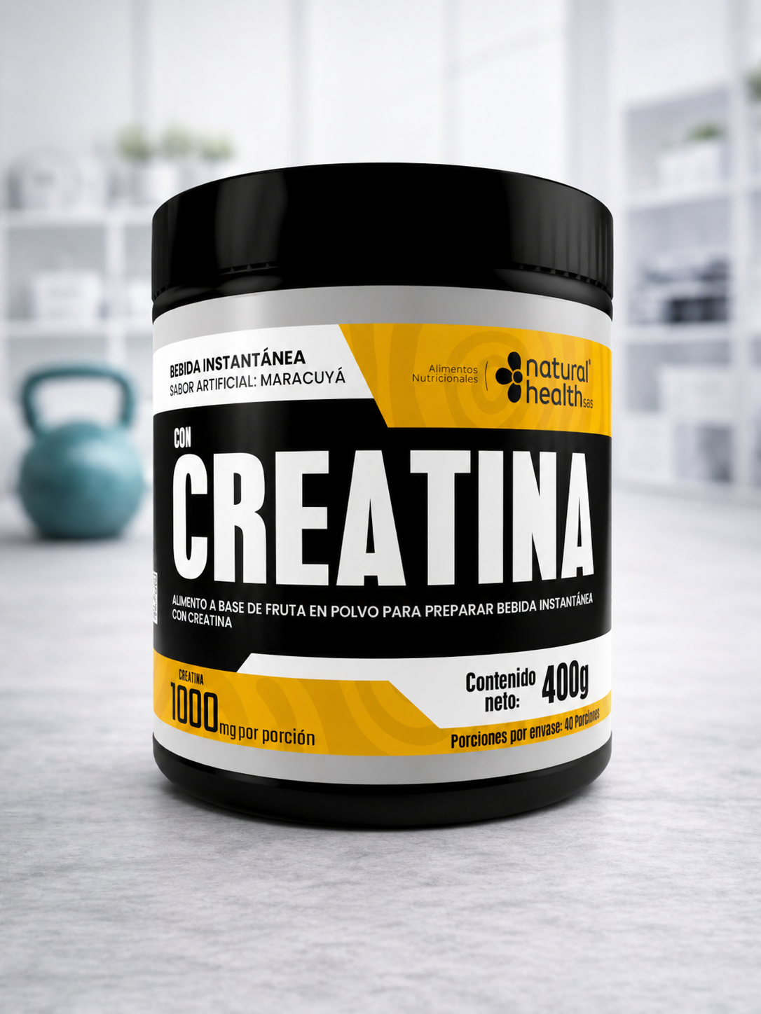 Creatina en Polvo Sabor Maracuyá 400 g Natural Health | 40 Porciones
