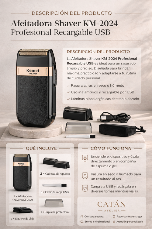 Afeitadora Shaver KM-2024 Profesional Recargable USB