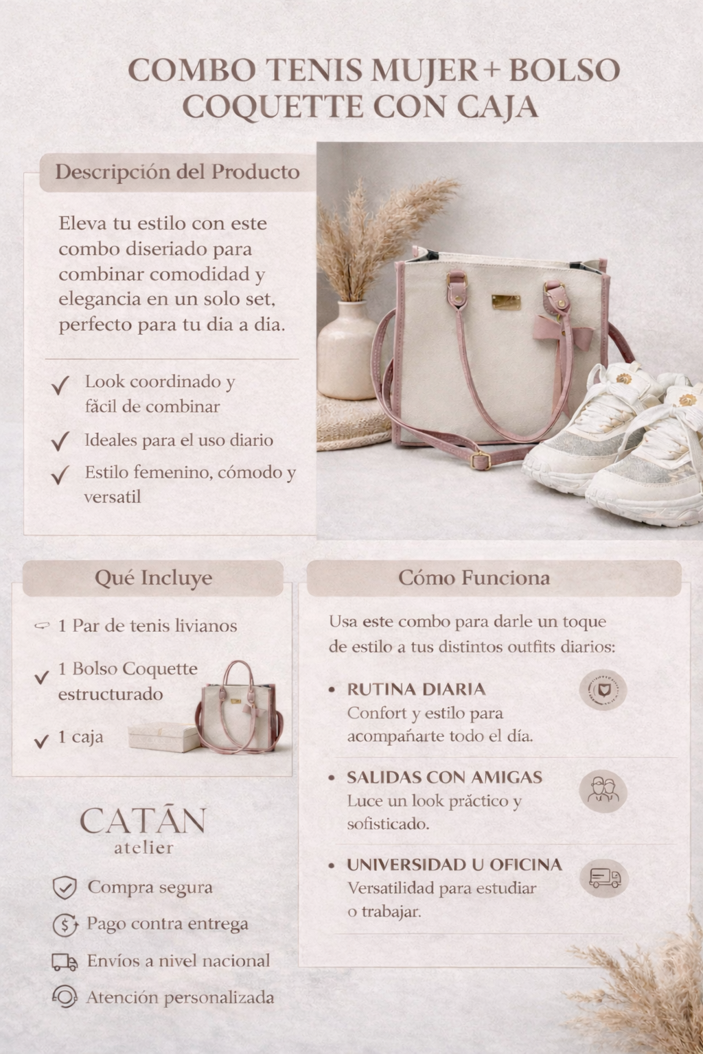 Combo  Tenis + Bolso Coquette + Caja