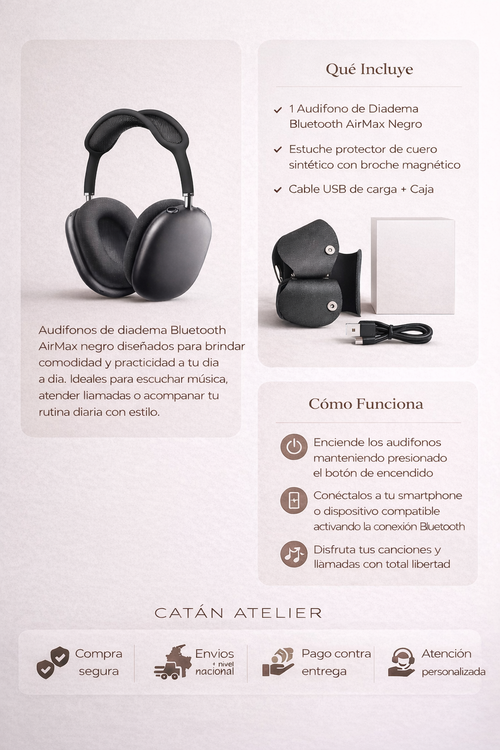 Audífonos de diadema Bluetooth AirMax negro