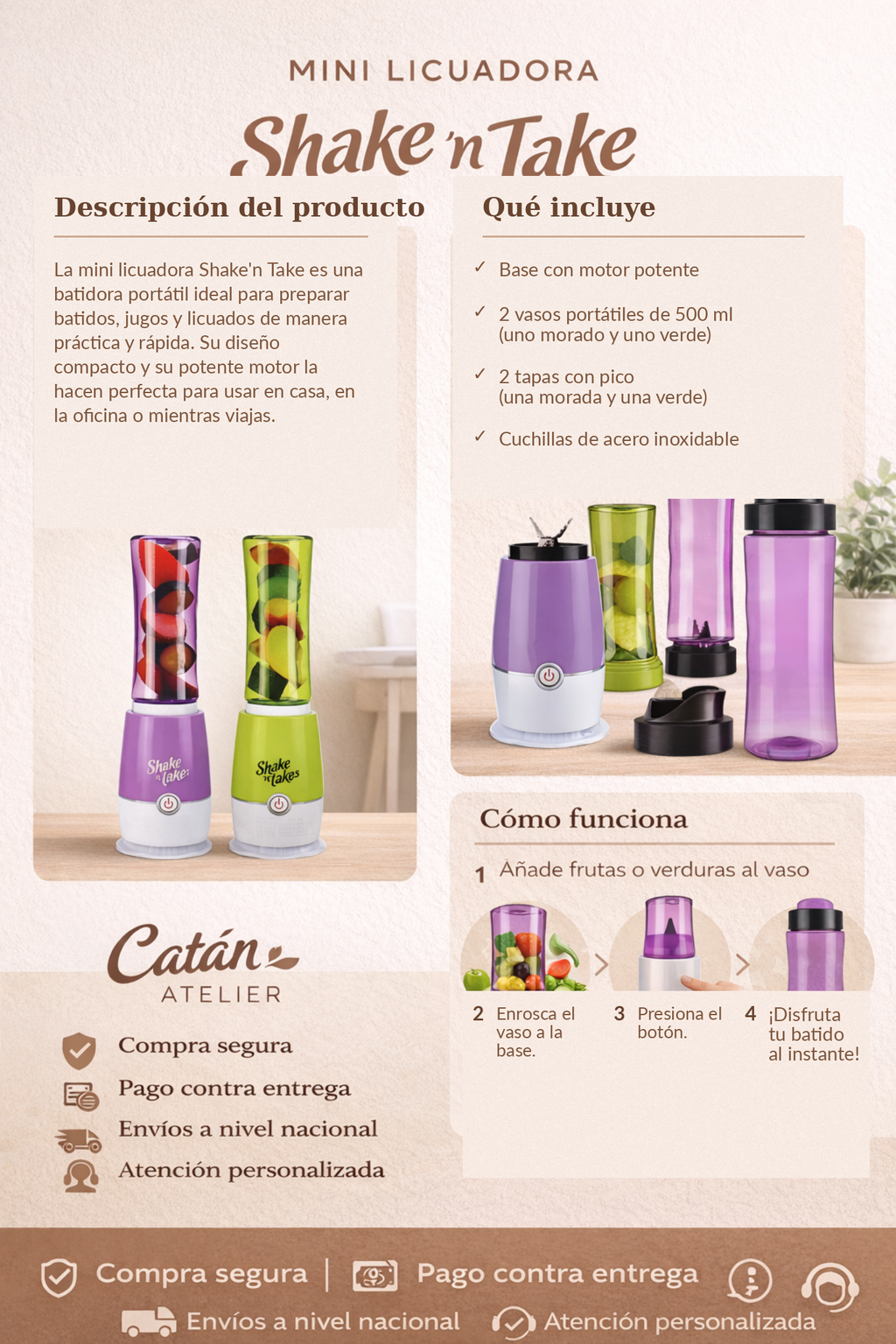 Mini licuadora portátil Shake’n Take x 2 vasos