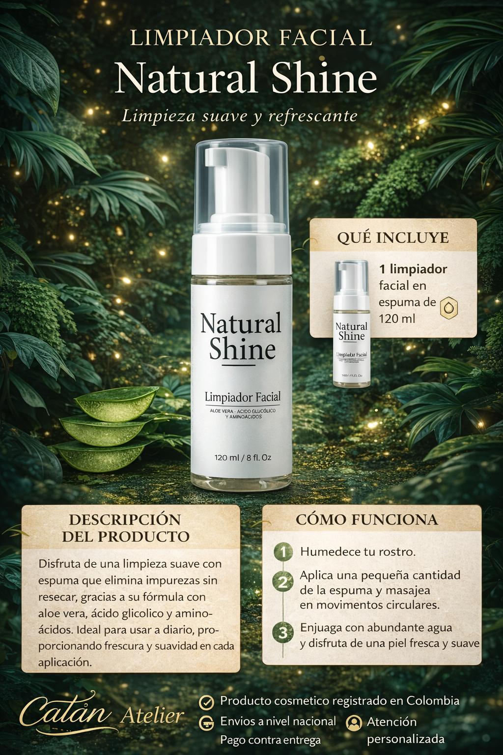 Limpiador Facial Aloe Vera Natural Shine 120 ml