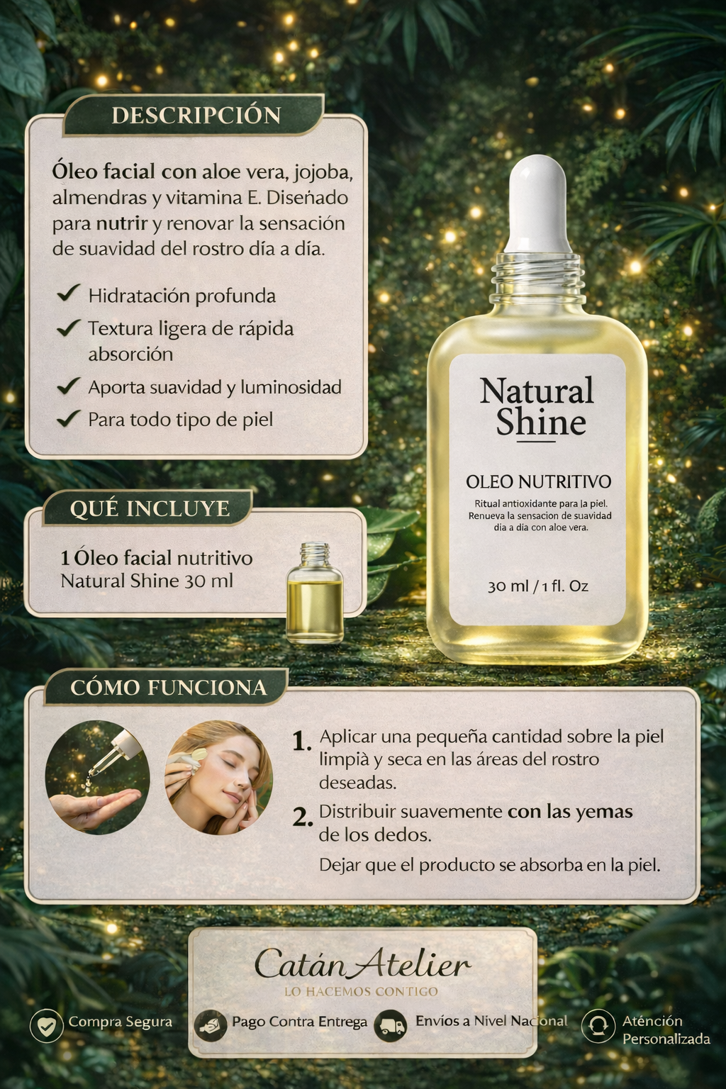 Óleo Facial Aloe Vera Natural Shine 30 ml | Hidratación Facial