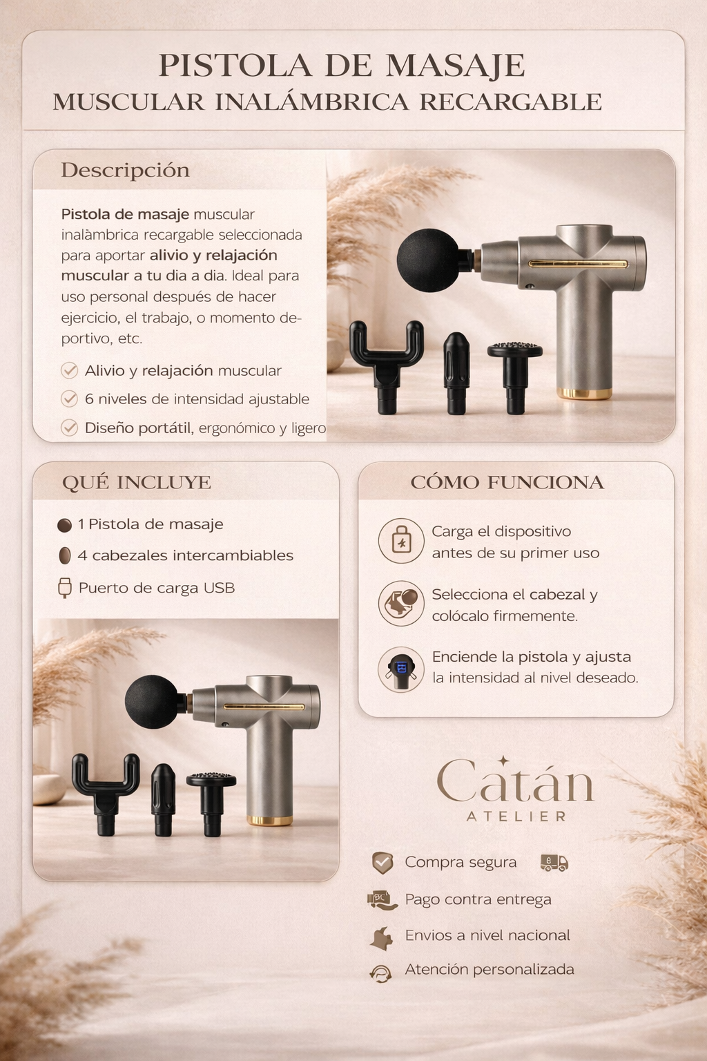 Pistola de masaje muscular inalámbrica recargable