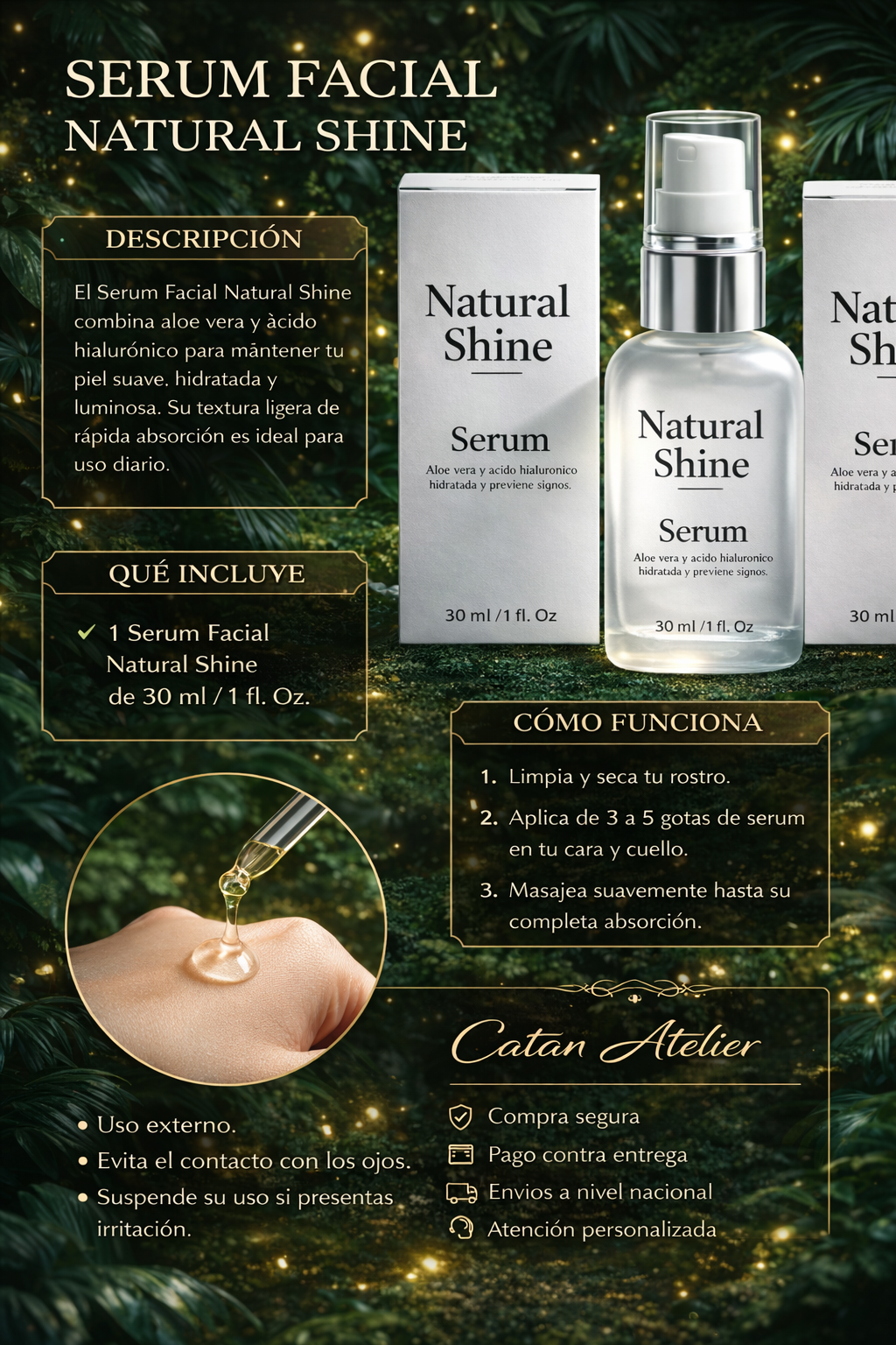 Serum Facial Natural Shine con Aloe Vera y Ácido Hialurónico