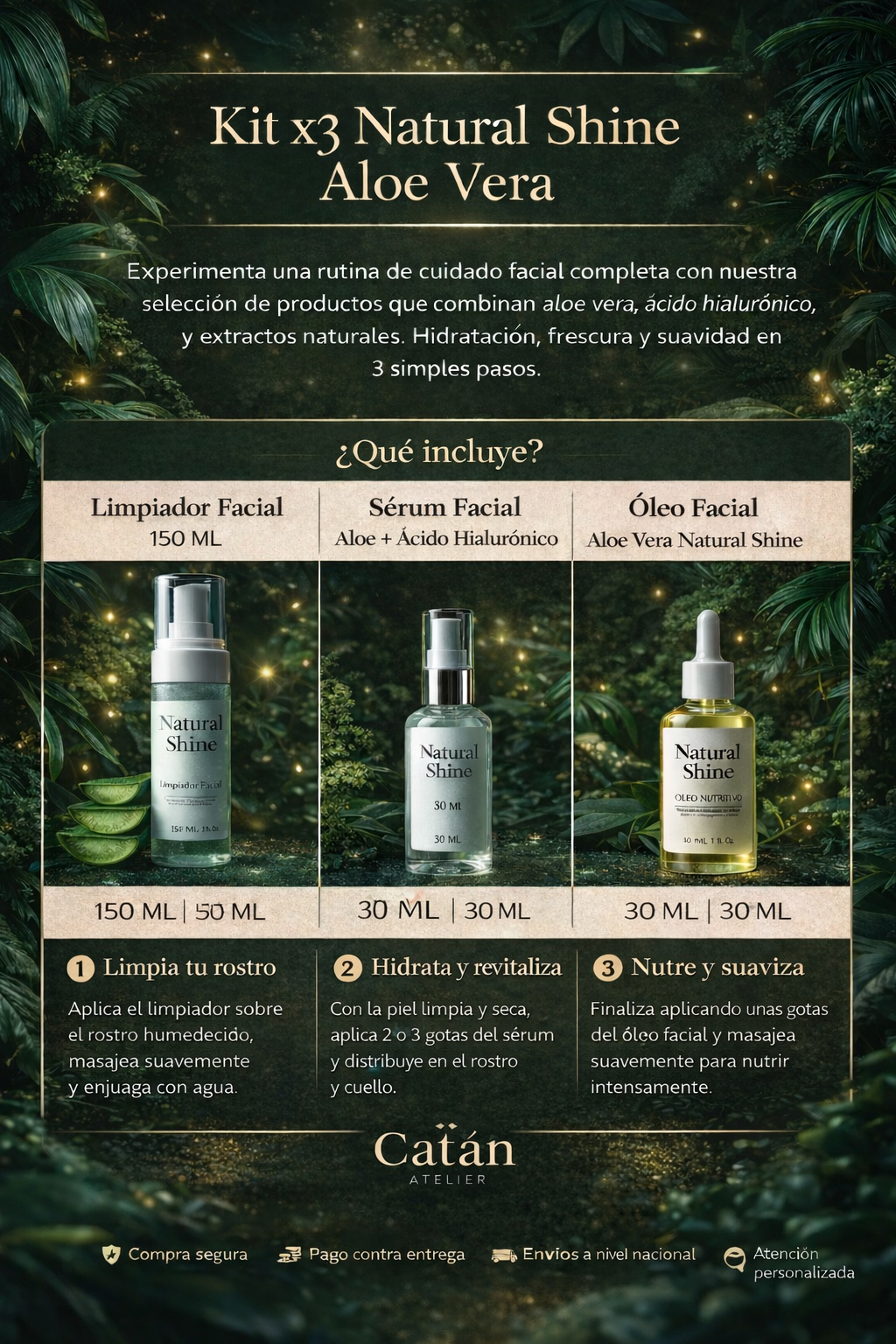 Kit x3 Natural Shine Aloe Vera para Rutina Facial