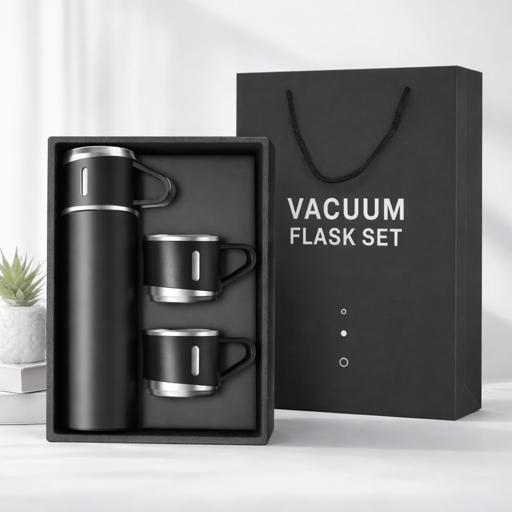Termo de Acero Inoxidable 500 ml + 2 Tazas Aislantes