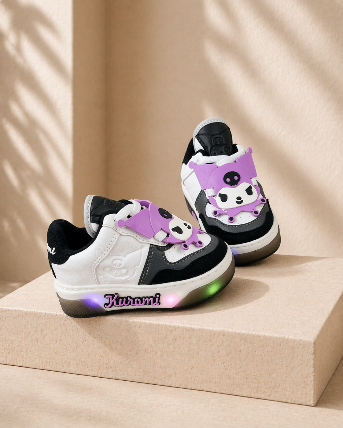 Tenis Infantiles con Luces Negro, Blanco y Lila