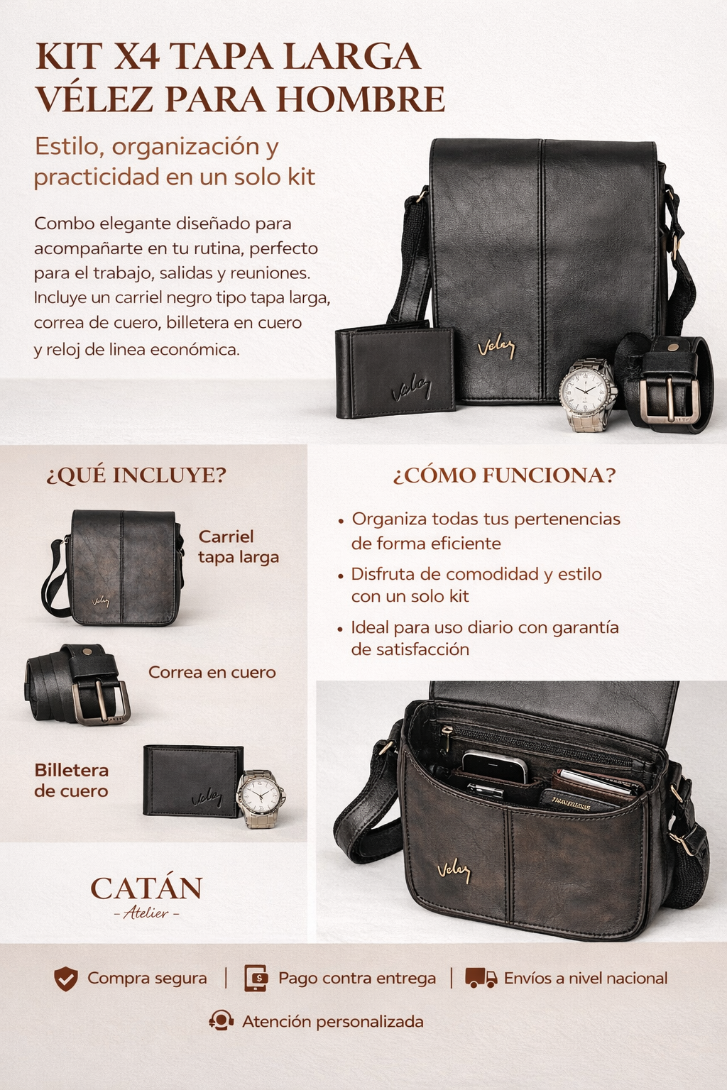 Kit X4 Tapa Larga con Reloj, Correa y Billetera
